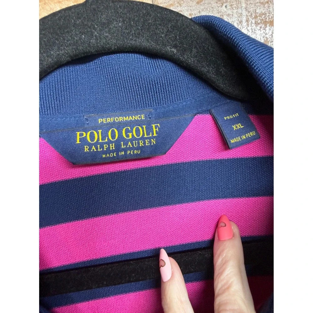 Polo Golf Ralph Lauren Mens XXL Performance Polo Shirt Pink‎ Navy Blue Striped